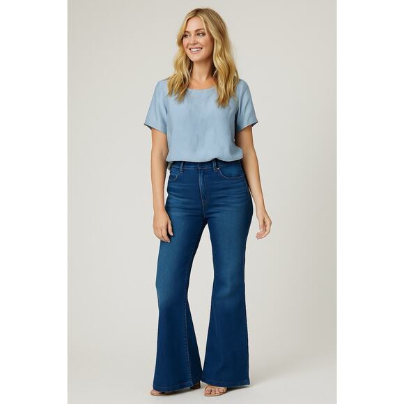 Eileen Fisher Minimalist Capsule Blue Steel V-Back 100% Silk Dupioni Blouse XL - Picture 1 of 7